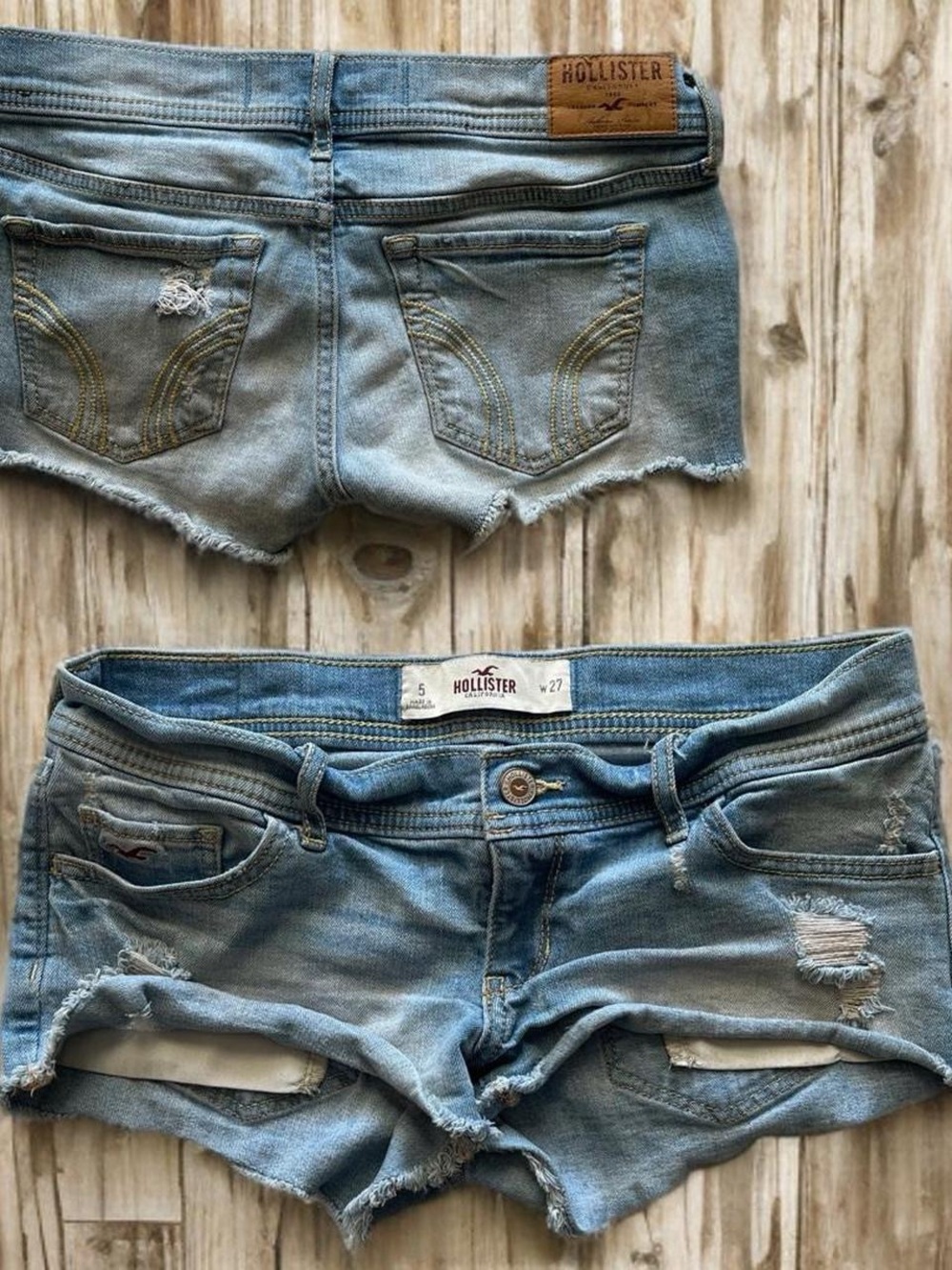 Y2K Hollister Light Blue Distressed Denim Cutoff Shorts 5